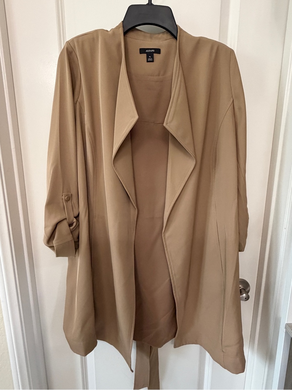 Alfani Women's Camel Open-Front Trench Jacket - Petite Large